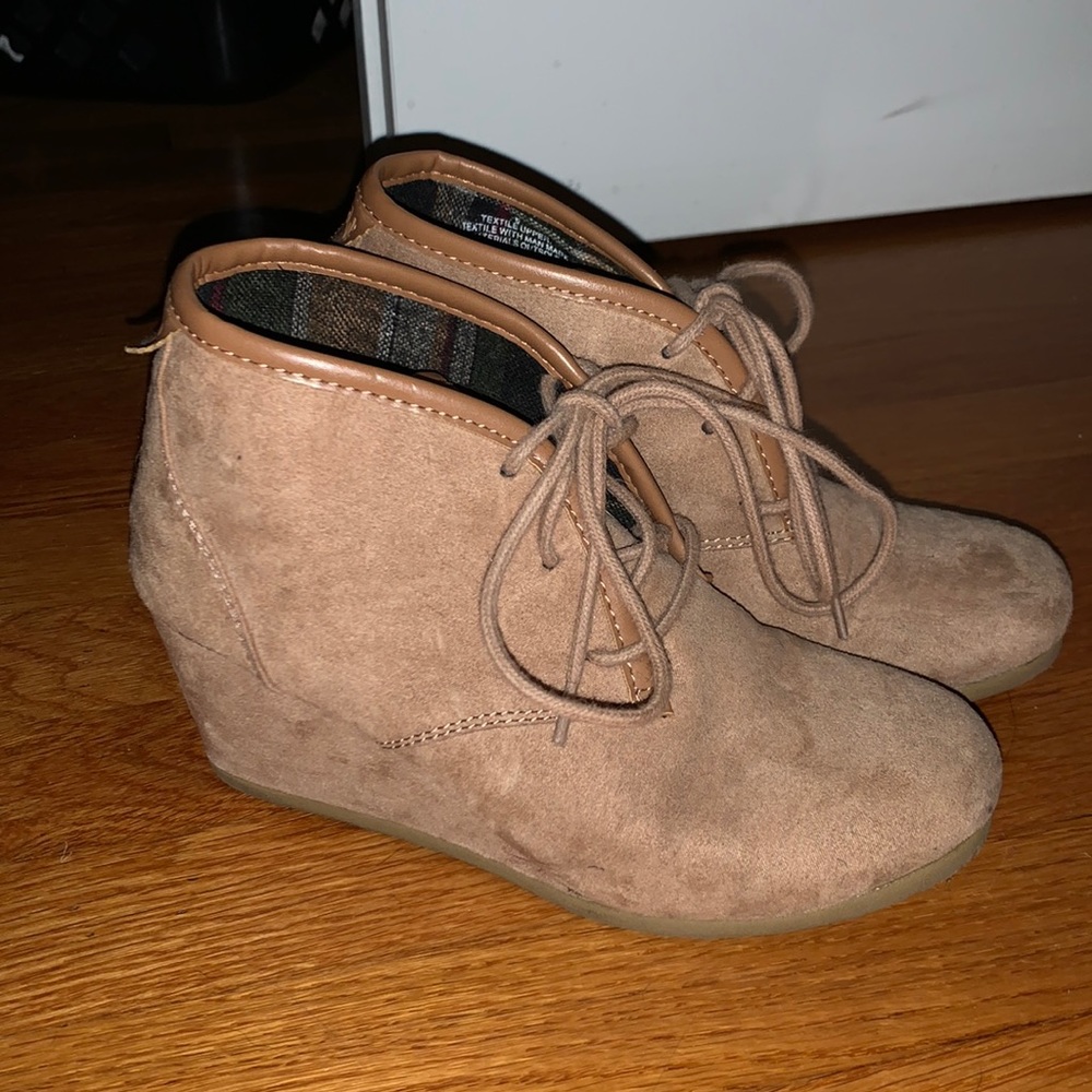 Nude Velvet Wedged Booties